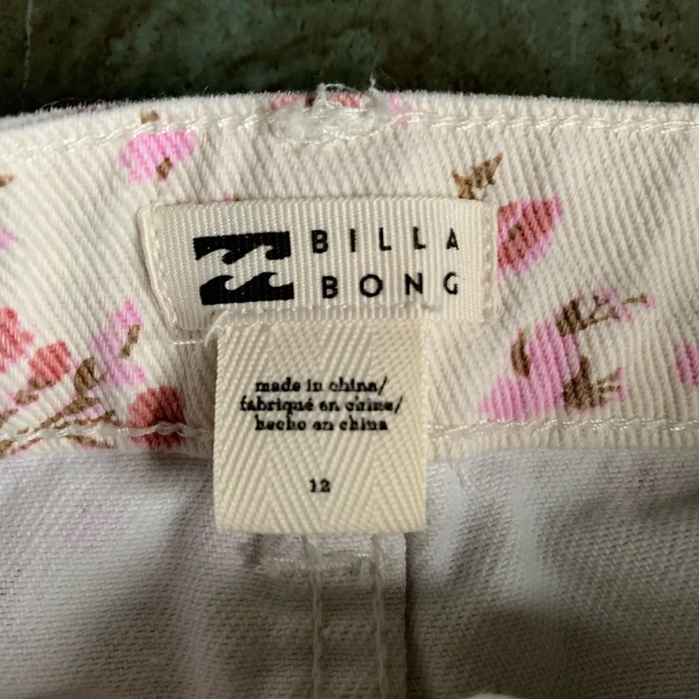 Billabong White Floral Denim Skirt with Pink Flowers